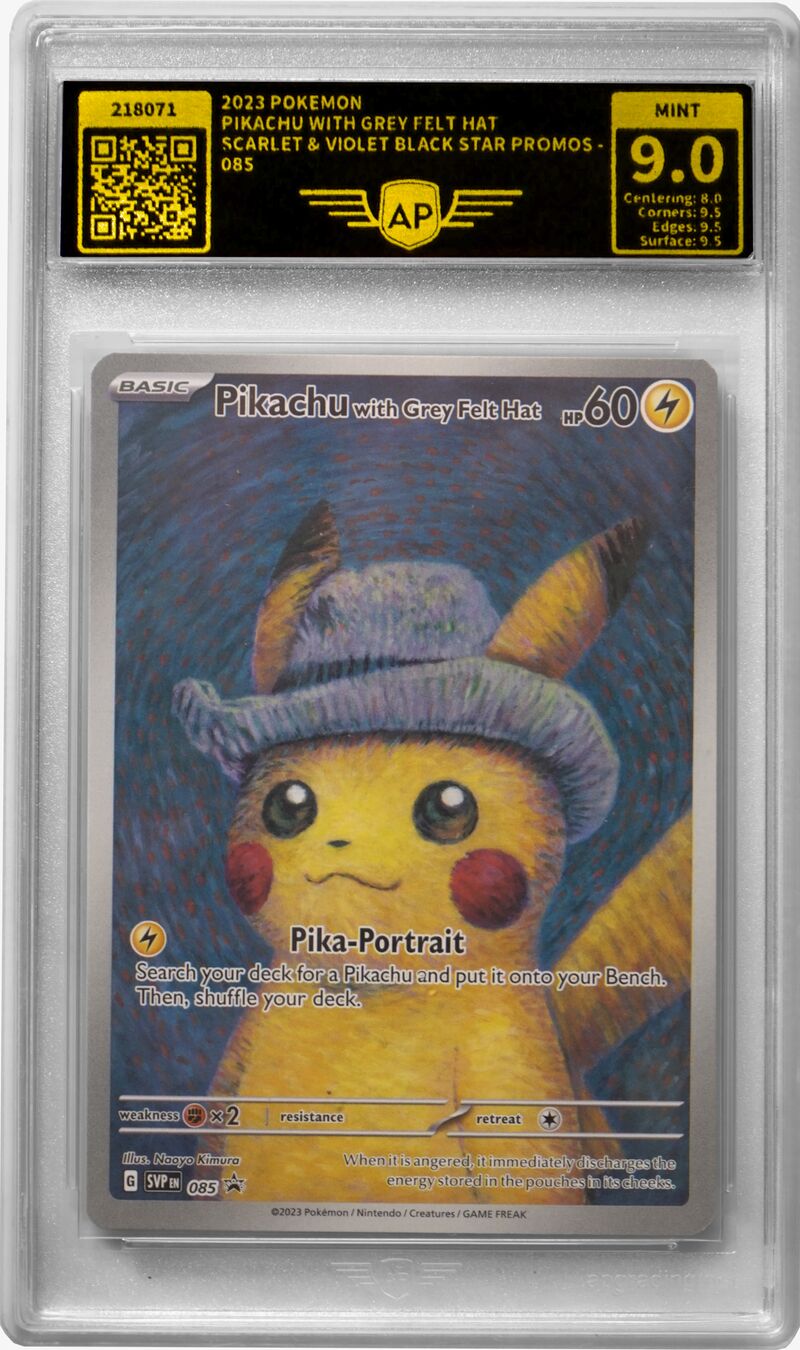 Pokémon-samlekort ‘Pikachu with Grey Felt Hat’ gradet af AP Grading i forseglet AP-slab – karakter MINT 9